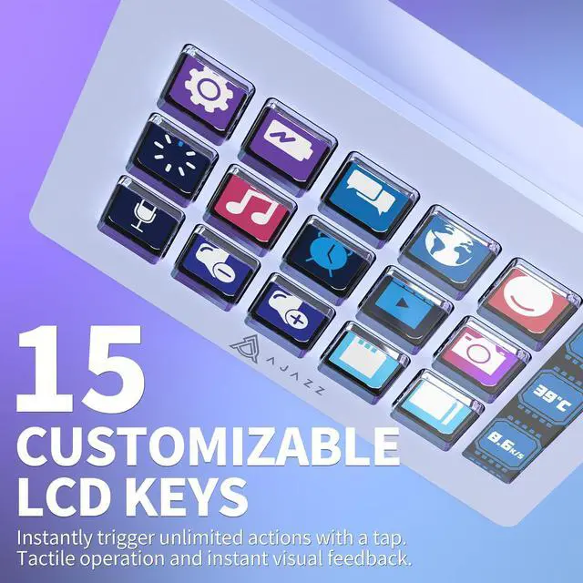 Alt view image 3 of 7 - AKP153 Stream Studio Controller Keypad Type-c Wired with 15 Macro LCD Key&1 Side Screen Display Detachable Stand for Multi Action Triggered in Win MAC Twitter TikTok YouTube OBS App(White)