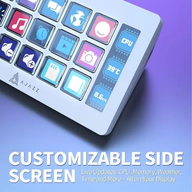 Alt view image 4 of 7 - AKP153 Stream Studio Controller Keypad Type-c Wired with 15 Macro LCD Key&1 Side Screen Display Detachable Stand for Multi Action Triggered in Win MAC Twitter TikTok YouTube OBS App(White)