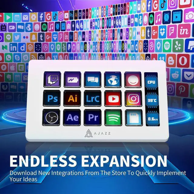 Alt view image 5 of 7 - AKP153 Stream Studio Controller Keypad Type-c Wired with 15 Macro LCD Key&1 Side Screen Display Detachable Stand for Multi Action Triggered in Win MAC Twitter TikTok YouTube OBS App(White)