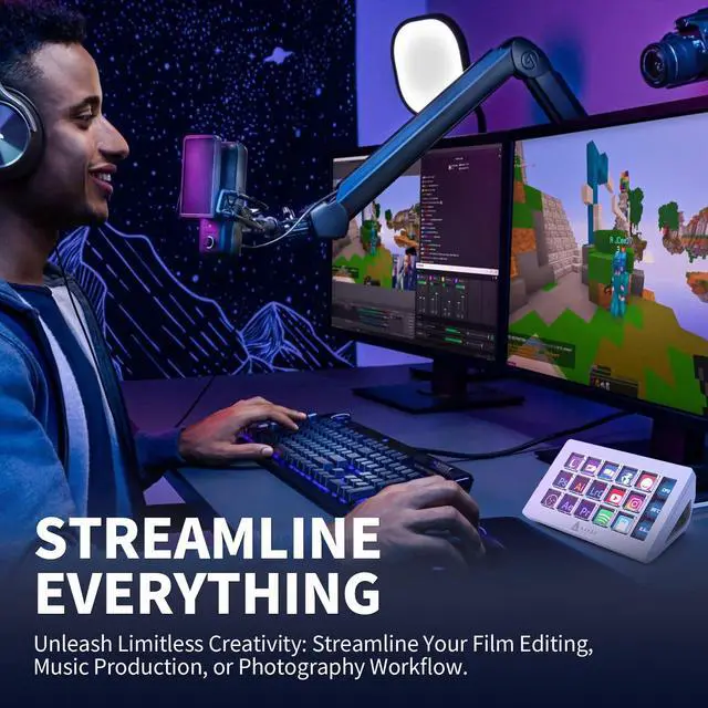 Alt view image 7 of 7 - AKP153 Stream Studio Controller Keypad Type-c Wired with 15 Macro LCD Key&1 Side Screen Display Detachable Stand for Multi Action Triggered in Win MAC Twitter TikTok YouTube OBS App(White)