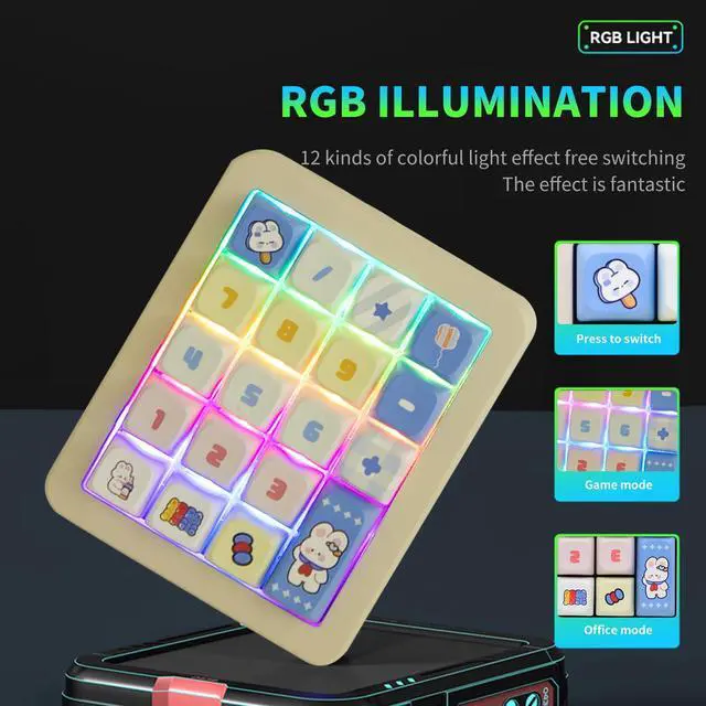 Alt view image 2 of 7 - K812 Wired Mechanical Numeric Keypad, 19-Key Hot-Swappable RGB Numpad, Macro Programmable, Detachable Type-C Cable, Game/Office Mode Switch for PC/Laptop/Desktop (Cream White)