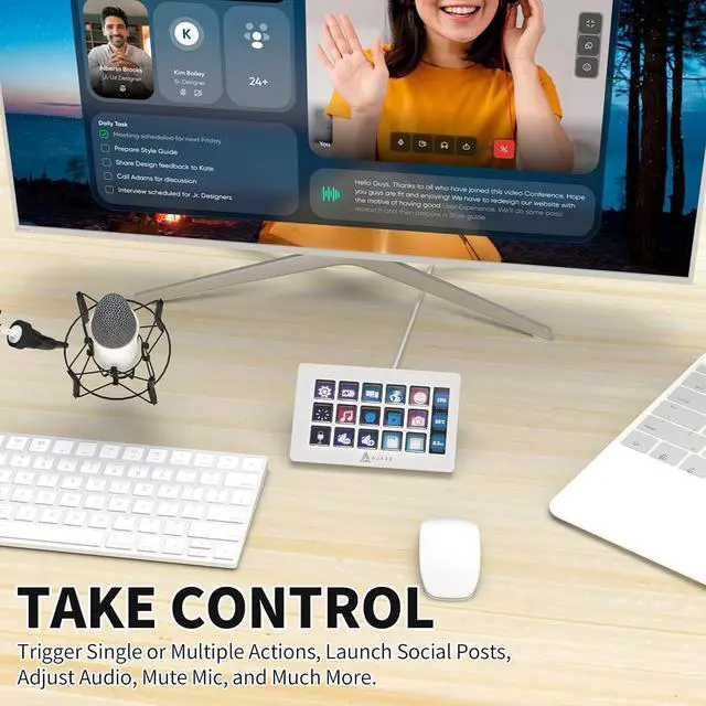 Alt view image 6 of 7 - AKP153 Stream Studio Controller Keypad Type-c Wired with 15 Macro LCD Key&1 Side Screen Display Detachable Stand for Multi Action Triggered in Win MAC Twitter TikTok YouTube OBS App(White)