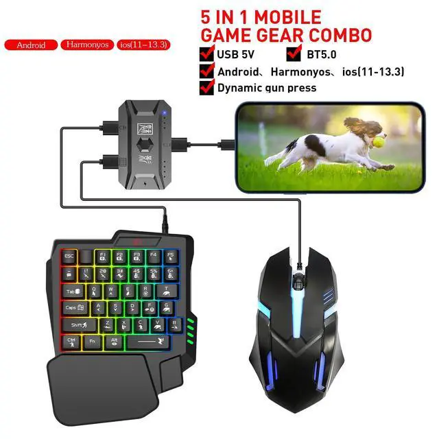 Alt view image 2 of 7 - Half Hand Keyboard and Mouse Combo, 25 Keys Single Handed Wired RGB Keyboard and Gaming Mouse Converter, Support Customize Button, for Android, PC Gaming Player