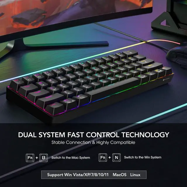 Alt view image 6 of 6 - 60% Gaming Keyboards, 61 Keys Wired Ultra-Compact Mechanical Keyboard 26 RGB Backlit with Red Switch Mini Keyboards for Windows MacOS Linux