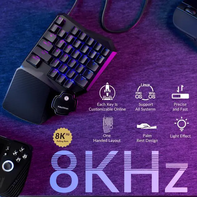 Alt view image 2 of 7 - C0 HE 8K Wired One-Handed Gaming Keypad, Rapid Trigger Hall Effect Magnetic Switches, 35 Programmable Keys, Per-Key RGB Lighting, Web-Based Configurator, Compatible with Windows & macOS