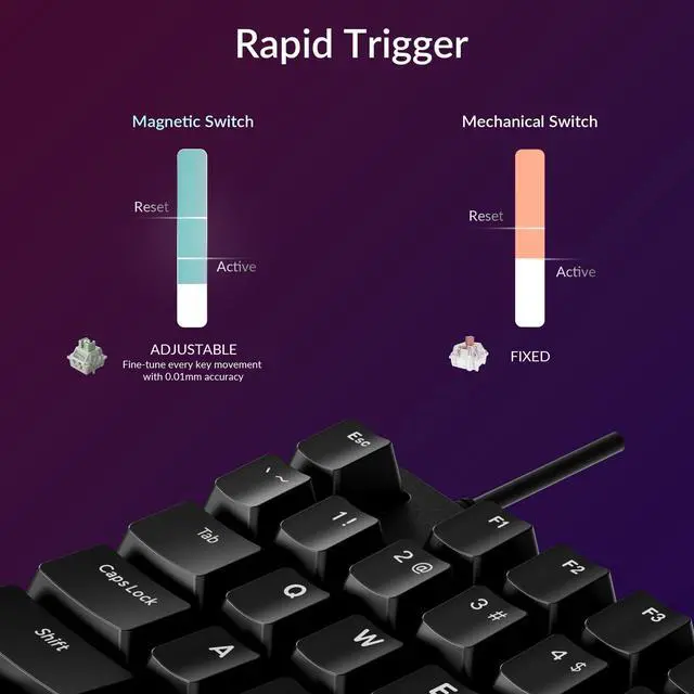 Alt view image 6 of 7 - C0 HE 8K Wired One-Handed Gaming Keypad, Rapid Trigger Hall Effect Magnetic Switches, 35 Programmable Keys, Per-Key RGB Lighting, Web-Based Configurator, Compatible with Windows & macOS