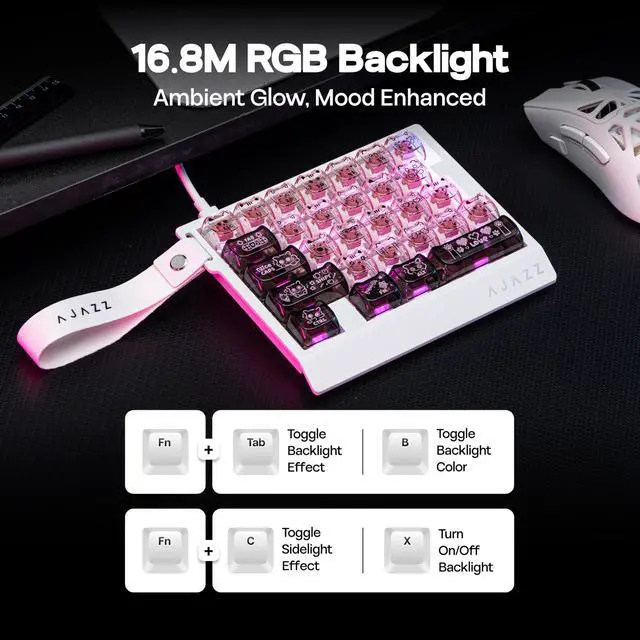 Alt view image 6 of 7 - AJAZZ AK029 One Handed Gaming Keyboard, 8Khz Polling, 29 Keys Rapid Fast Wired Keyboard, SOCD & DKS, Magnetic Switch, Adjustable Actuation, RGB Backlits, Aluminum Plate (Black Pink)