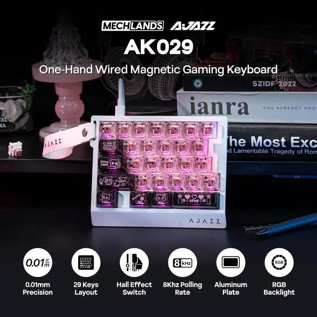 Alt view image 2 of 7 - AJAZZ AK029 One Handed Gaming Keyboard, 8Khz Polling, 29 Keys Rapid Fast Wired Keyboard, SOCD & DKS, Magnetic Switch, Adjustable Actuation, RGB Backlits, Aluminum Plate (Black Pink)