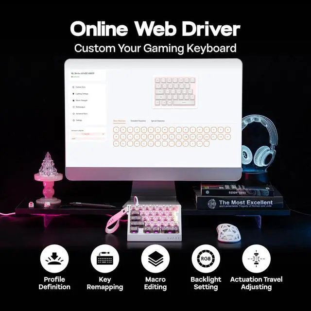 Alt view image 7 of 7 - AJAZZ AK029 One Handed Gaming Keyboard, 8Khz Polling, 29 Keys Rapid Fast Wired Keyboard, SOCD & DKS, Magnetic Switch, Adjustable Actuation, RGB Backlits, Aluminum Plate (Black Pink)