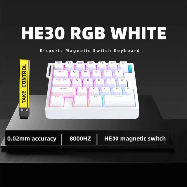 Alt view image 6 of 7 - HE30 Rapid Trigger Magnetic Switch Gaming Keyboard,One-Handed Hall Effect RGB HotSwap Adjustable Actuation 8kHz Hyper Fast Mini Macro Gasket E-Sports Keypad Ergonomic Mechanical Keyboard (White)