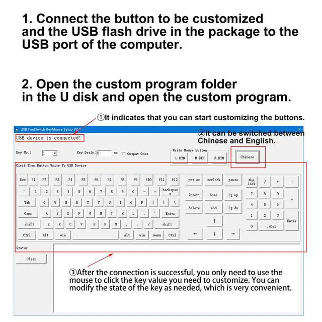 Alt view image 7 of 7 - Enter Button Macro PC Switch Control Keyboard,Relieve Stress & Release Emotions Button,Equipped 39.4" USB Cable, Comes with Modification Software(Stored On A USB Drive)