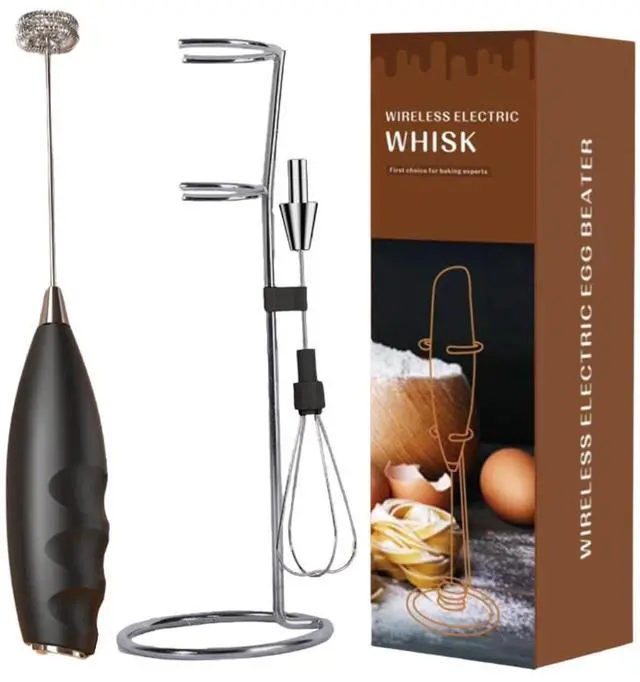 Main image of Electric Milk Frother Handheld Battery Operated Foam Maker with 2 Whisks, Stand, for Coffee, Latte, Cappuccino, Matcha, Hot Chocolate, Protein Drinks