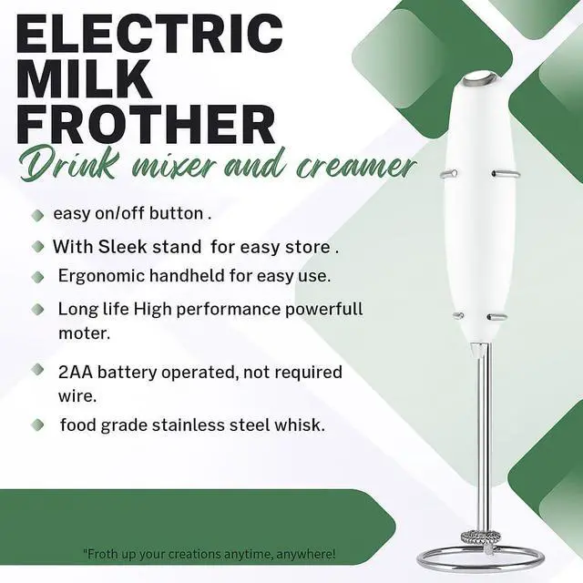 Main image of Electric Milk Frother with stand Powerful Handheld Foam Maker,Drink mixer for Creamy Lattes, Cappuccinos & Barista-Style Coffee at Home 2AA Battery Operated Coffee Frother