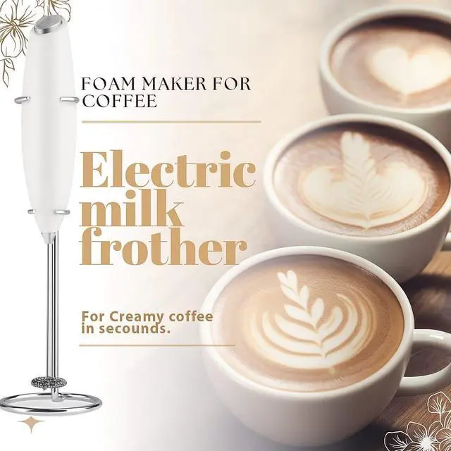 Alt view image 3 of 5 - Electric Milk Frother with stand Powerful Handheld Foam Maker,Drink mixer for Creamy Lattes, Cappuccinos & Barista-Style Coffee at Home 2AA Battery Operated Coffee Frother