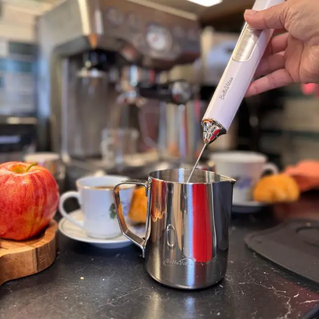 Alt view image 5 of 7 - Milk Frother Handheld Rechargeable, 3-Speed Electric Frother Wand Whisk, Foam Maker Drink Mixer with Stand, 2 Whisks Coffee Frother for Latte, Cappuccino, Matcha, Cocoa, Eggs, White-1