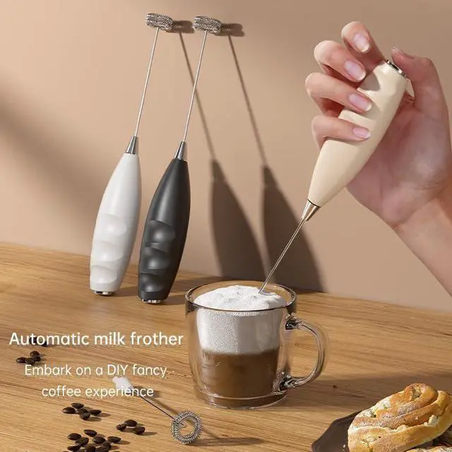 Alt view image 5 of 7 - Electric Milk Frother Handheld Battery Operated Foam Maker with 2 Whisks, Stand, for Coffee, Latte, Cappuccino, Matcha, Hot Chocolate, Protein Drinks