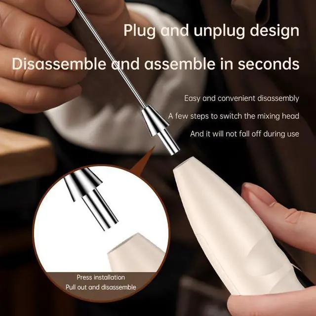 Alt view image 6 of 7 - Electric Milk Frother Handheld Battery Operated Foam Maker with 2 Whisks, Stand, for Coffee, Latte, Cappuccino, Matcha, Hot Chocolate, Protein Drinks