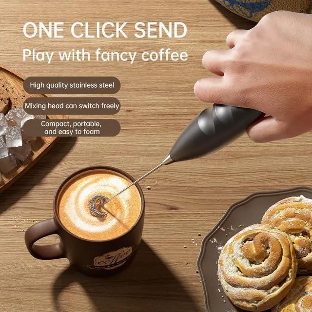 Alt view image 2 of 7 - Electric Milk Frother Handheld Battery Operated Foam Maker with 2 Whisks, Stand, for Coffee, Latte, Cappuccino, Matcha, Hot Chocolate, Protein Drinks