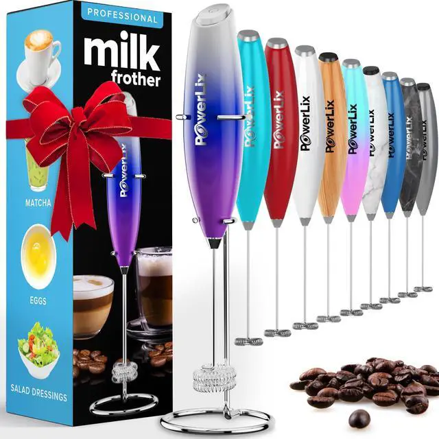 Main image of Handheld Milk Frother With Stand Battery Operated Foam Maker Frother Wand For Coffee (Purple