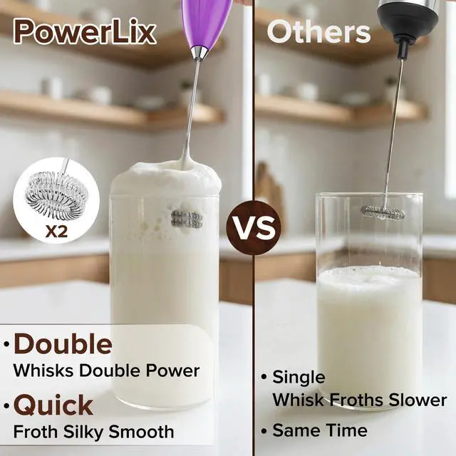 Alt view image 4 of 7 - Handheld Milk Frother With Stand Battery Operated Foam Maker Frother Wand For Coffee (Purple