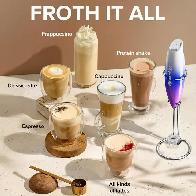 Alt view image 5 of 7 - Handheld Milk Frother With Stand Battery Operated Foam Maker Frother Wand For Coffee (Purple