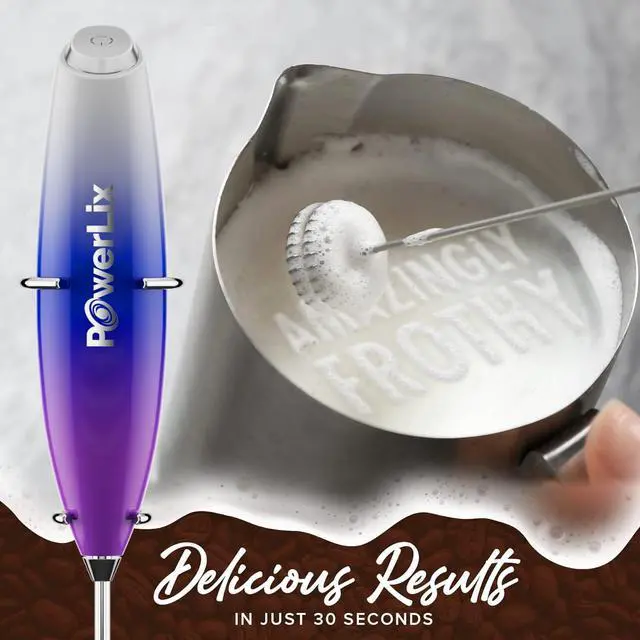 Alt view image 7 of 7 - Handheld Milk Frother With Stand Battery Operated Foam Maker Frother Wand For Coffee (Purple