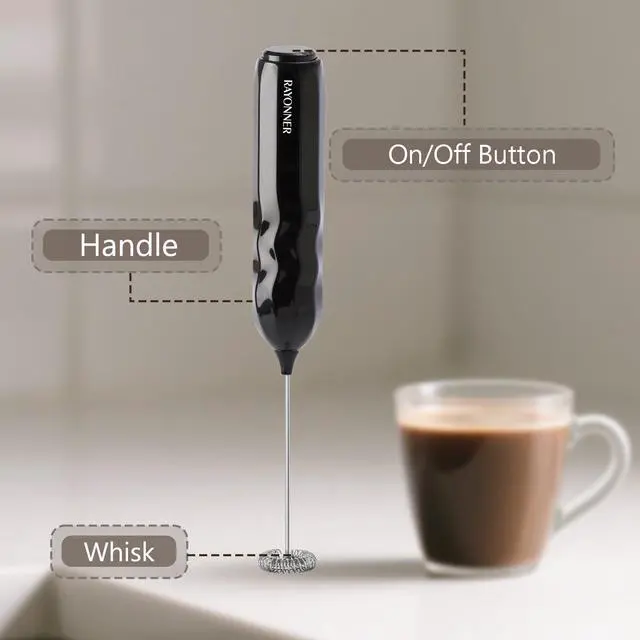 Alt view image 3 of 6 - Milk Frother Handheld Fast Powerful Drink Mixer with Stainless Steel Whisk for Coffee (2Pack Black with Stand)