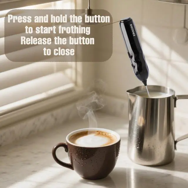 Alt view image 6 of 6 - Milk Frother Handheld Fast Powerful Drink Mixer with Stainless Steel Whisk for Coffee (2Pack Black with Stand)