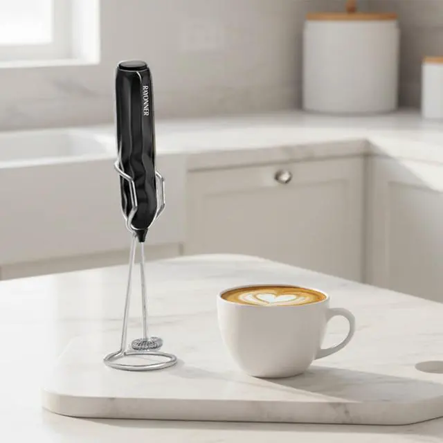 Alt view image 5 of 6 - Milk Frother Handheld Fast Powerful Drink Mixer with Stainless Steel Whisk for Coffee (2Pack Black with Stand)
