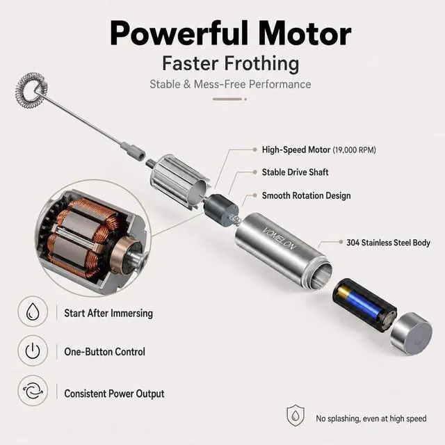 Alt view image 3 of 7 - Milk Frother Handheld, Battery Operated Travel Coffee Frother Milk Foamer Drink Mixer with 2 Stainless Steel Whisks for Hot Chocolate, Batteries Included, Silver
