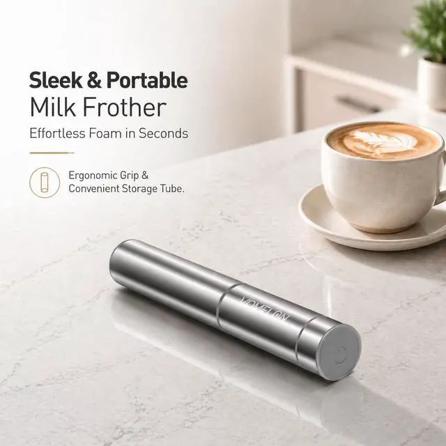 Alt view image 2 of 7 - Milk Frother Handheld, Battery Operated Travel Coffee Frother Milk Foamer Drink Mixer with 2 Stainless Steel Whisks for Hot Chocolate, Batteries Included, Silver