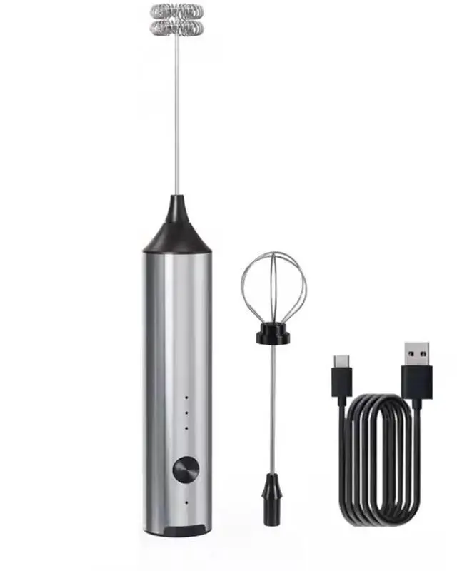 Main image of Handheld Milk Frother Wand Rechargeable with Stand - Double Whisk Milk Frother Handheld -3 Speed Levels- Coffee Stirrers Electric Drink Mixer - Coffee Frother (Stainless Steel without Stand)