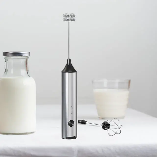 Alt view image 2 of 7 - Handheld Milk Frother Wand Rechargeable with Stand - Double Whisk Milk Frother Handheld -3 Speed Levels- Coffee Stirrers Electric Drink Mixer - Coffee Frother (Stainless Steel without Stand)