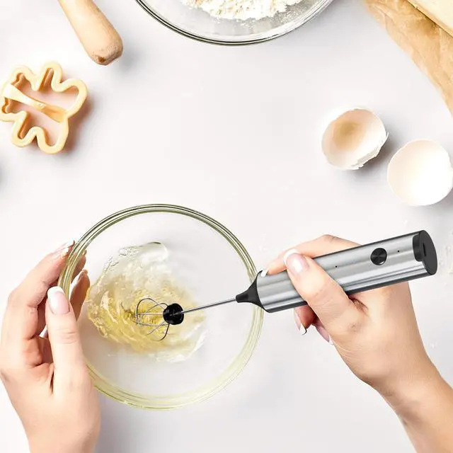 Alt view image 3 of 7 - Handheld Milk Frother Wand Rechargeable with Stand - Double Whisk Milk Frother Handheld -3 Speed Levels- Coffee Stirrers Electric Drink Mixer - Coffee Frother (Stainless Steel without Stand)