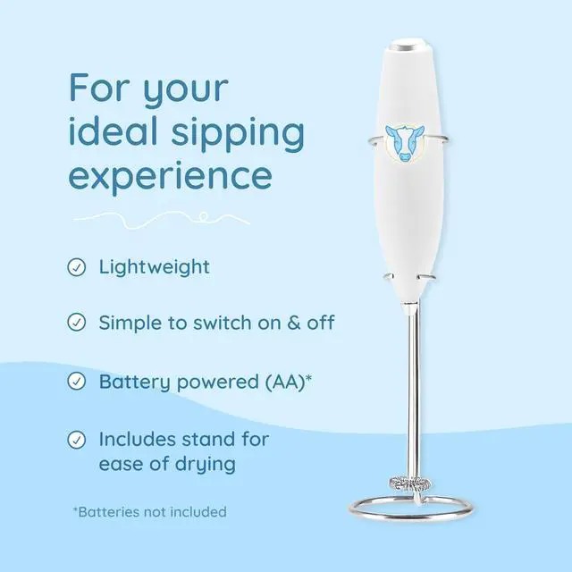 Alt view image 2 of 4 - Milk Frother Hand Mixer, Stainless Steel Electric Matcha Whisk, Handheld Mixer for Coffee, Greens, Protein & More, Battery Operated, Easy to Clean & Includes Whisk Stand (White)