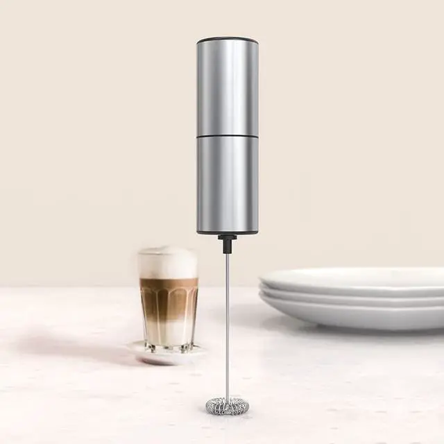 Main image of hand frother Stainless Steel Battery-Operated &Coffee Stirrer for Lattes, Cappuccinos, Matcha, Hot Chocolate, Smoothies, and More. Includes a Metal Stand for Easy Storage and Use. (Steel)