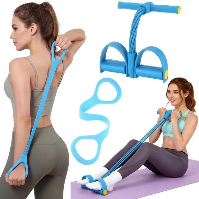 Main image of 2 Pcs Fitness Resistance Bands 6 Tube Pedal Resistance Bands with Handles 8 Shaped Training Elastic Ropes Multifunction Tension Ropes for Waist Arm Shoulder Leg Back Home Workout(Blue)