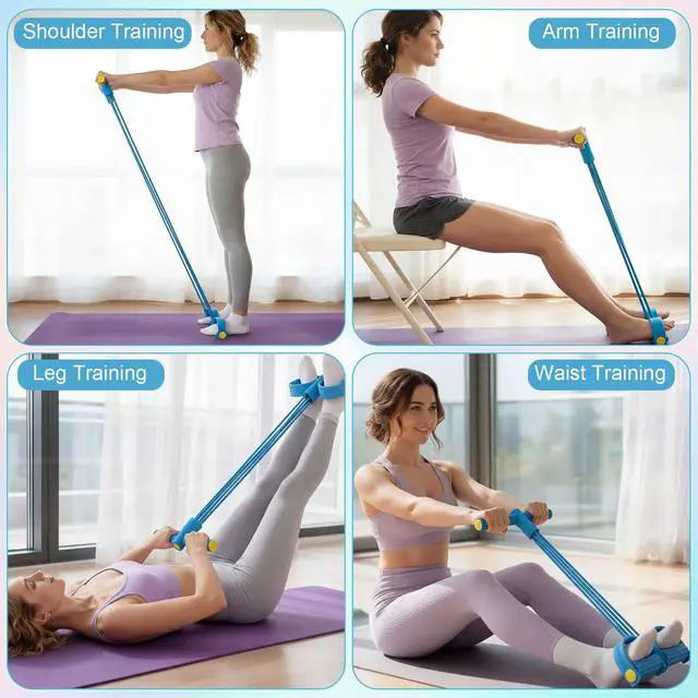 Alt view image 5 of 6 - 2 Pcs Fitness Resistance Bands 6 Tube Pedal Resistance Bands with Handles 8 Shaped Training Elastic Ropes Multifunction Tension Ropes for Waist Arm Shoulder Leg Back Home Workout(Blue)