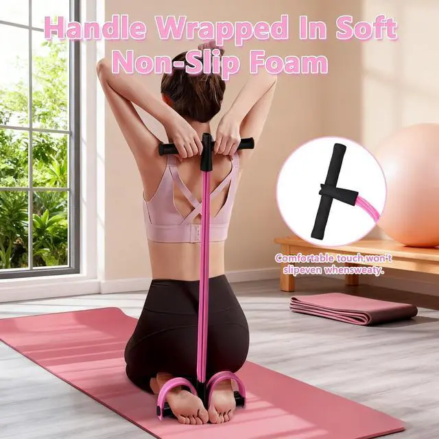 Alt view image 3 of 6 - 6-Tube Pedal Resistance Band for Women,Fixed High Resistance Foot Pedal Exerciser,Anti-Snap Home Gym Workout Equipment for Abdomen,Waist,Arm,Leg,Glutes,Full Body Toning & Strength Training (Pink)