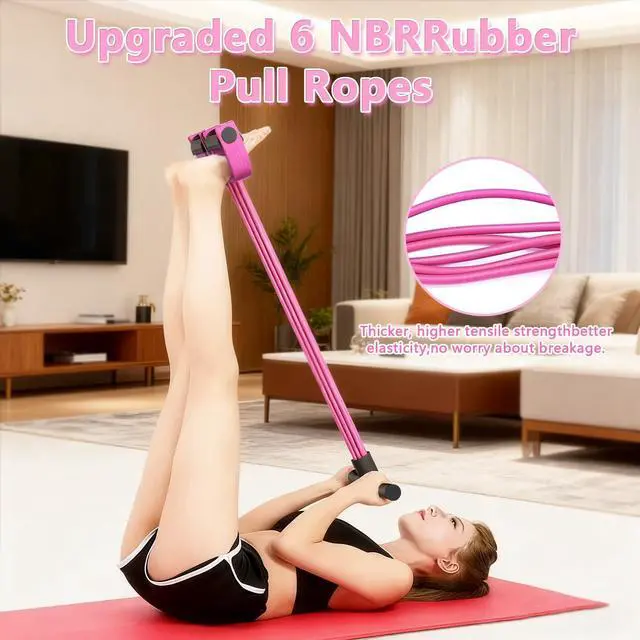 Alt view image 2 of 6 - 6-Tube Pedal Resistance Band for Women,Fixed High Resistance Foot Pedal Exerciser,Anti-Snap Home Gym Workout Equipment for Abdomen,Waist,Arm,Leg,Glutes,Full Body Toning & Strength Training (Pink)
