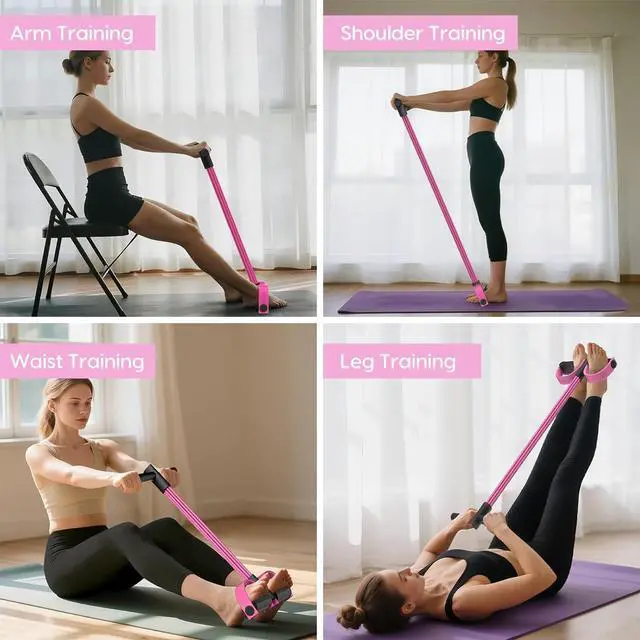 Alt view image 6 of 6 - 6-Tube Pedal Resistance Band for Women,Fixed High Resistance Foot Pedal Exerciser,Anti-Snap Home Gym Workout Equipment for Abdomen,Waist,Arm,Leg,Glutes,Full Body Toning & Strength Training (Pink)