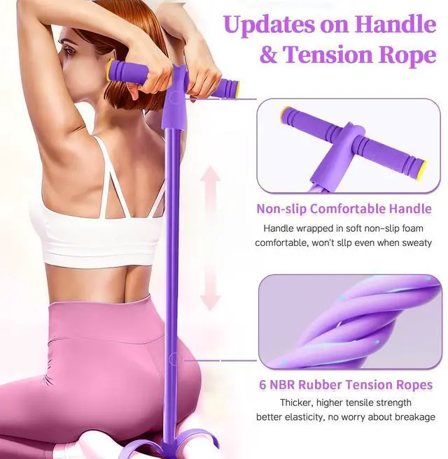 Alt view image 3 of 7 - Pedal Resistance Bands with Handles, Durable 6-Tubes Multifunction Resistance Band, Natural Rubber Foot Pedal Resistance Bands, Fitness Resistance Bands for Abdomen, Waist, Arm, Leg, Pilates (Purple)