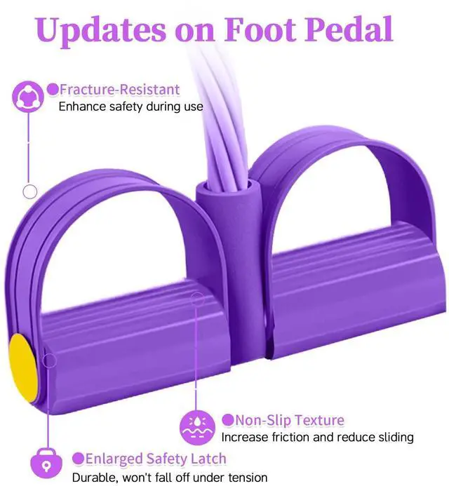 Alt view image 4 of 7 - Pedal Resistance Bands with Handles, Durable 6-Tubes Multifunction Resistance Band, Natural Rubber Foot Pedal Resistance Bands, Fitness Resistance Bands for Abdomen, Waist, Arm, Leg, Pilates (Purple)