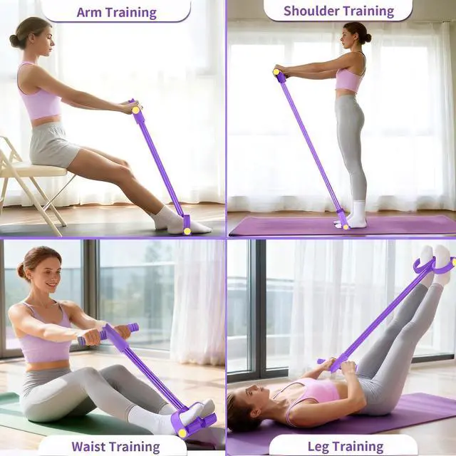 Alt view image 5 of 7 - Pedal Resistance Bands with Handles, Durable 6-Tubes Multifunction Resistance Band, Natural Rubber Foot Pedal Resistance Bands, Fitness Resistance Bands for Abdomen, Waist, Arm, Leg, Pilates (Purple)