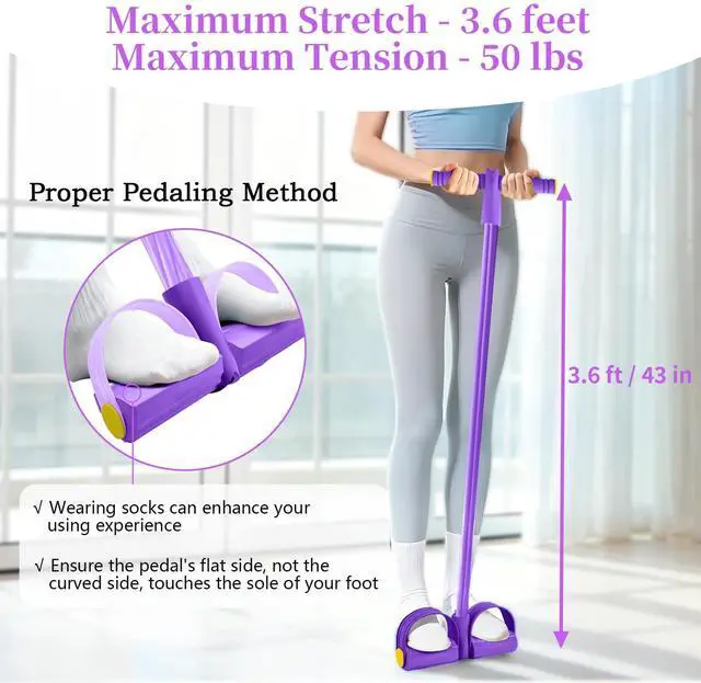 Alt view image 7 of 7 - Pedal Resistance Bands with Handles, Durable 6-Tubes Multifunction Resistance Band, Natural Rubber Foot Pedal Resistance Bands, Fitness Resistance Bands for Abdomen, Waist, Arm, Leg, Pilates (Purple)
