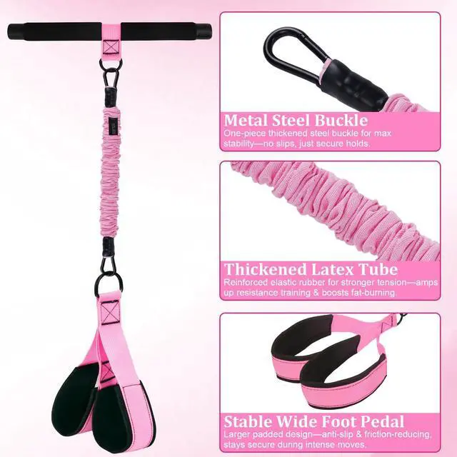 Main image of Upgraded Pedal Resistance Band with Handle, 3 Elastic Bands 30/40/50lbs, Sit Up Exercise Equipment for Abs Core Arm Leg, Adjustable Tension Rope Home Gym for Women Men (Pink)