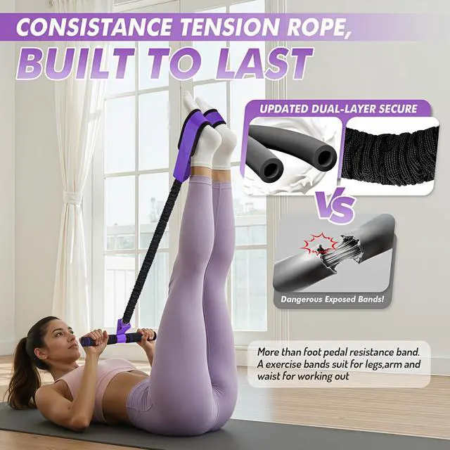 Alt view image 4 of 7 - Pedal Resistance Band with Handle | Upgraded 55LBS Exercise Resistance Bands for Core, Abs, Legs, Glutes, Arms, Strength, Physical Therapy, Pilates, Sit Up Workout Equipment for Women Home Gym