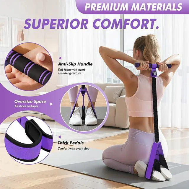 Alt view image 5 of 7 - Pedal Resistance Band with Handle | Upgraded 55LBS Exercise Resistance Bands for Core, Abs, Legs, Glutes, Arms, Strength, Physical Therapy, Pilates, Sit Up Workout Equipment for Women Home Gym