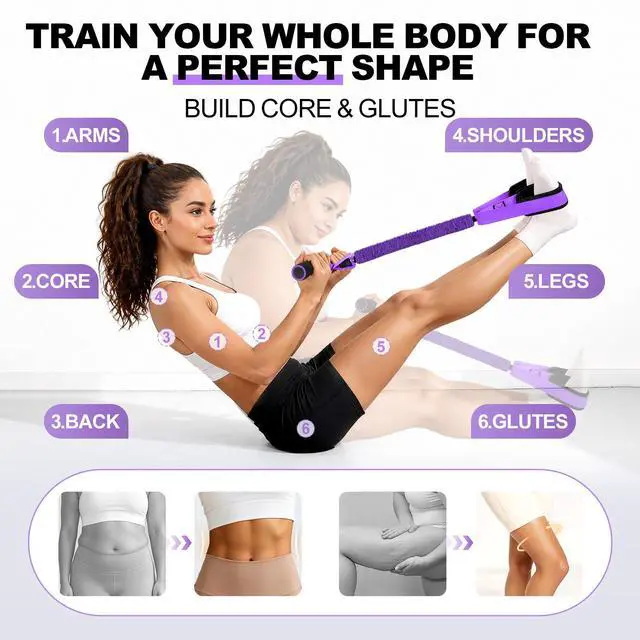 Alt view image 2 of 4 - Multifunctional Durable Pedal Resistance Band with Handle, Upgraded Elastic Exercise Bands for Home Gym, Anti-Snap Sit Up Equipment & Ab Trainer for Core/Arms/Legs/Glutes Workout for Women