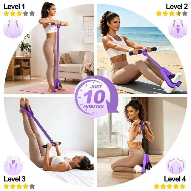 Alt view image 3 of 4 - Multifunctional Durable Pedal Resistance Band with Handle, Upgraded Elastic Exercise Bands for Home Gym, Anti-Snap Sit Up Equipment & Ab Trainer for Core/Arms/Legs/Glutes Workout for Women